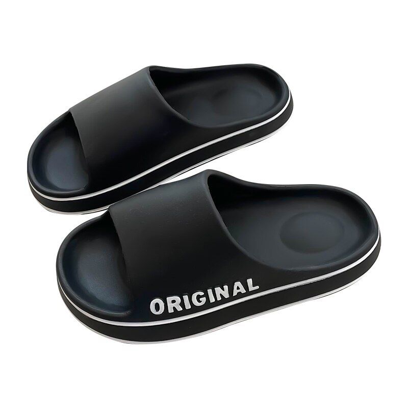 Feslishoet Women Letter Slippers Beach Slides Solid Color Mens Thick Sole Indoor Bathroom Anti Slip Shoes Summer Couple_vogvips.com
