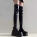 Over-the-Knee Long For Women 2024 Autumn Winter Suede High Boots Thick Sole Chunky Heel Petite Fleece-Lined Slimming_vogvips.com