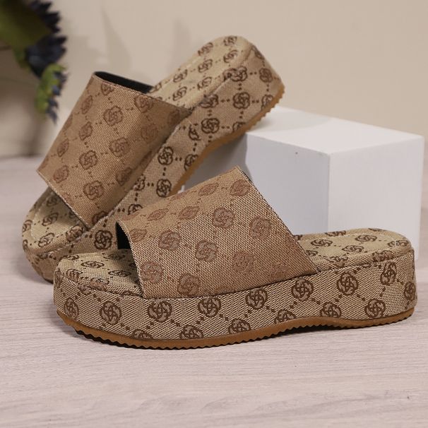 Large Size Thick Soled Slippers For Women To Wear Outside Khaki Rose Double Breasted Women's Slippers Slipper_vogvips.com