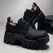 Regal Footwear Trendy Men's Thick Sole Derby 2025 New 8CM Height Increasing Leather Black Round Toe Casual Shoes_vogvips.com
