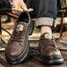European Warm Series Camel Dynamic Autumn Winter Genuine Thick Sole Work Big Head British Style Leather Men's Low-top Height-increasing_vogvips.com