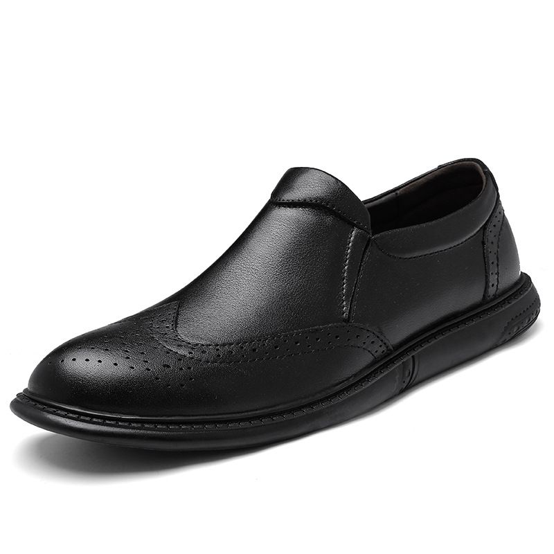 Top Layer Men's Casual Leather Shoes Round Head Flat Bottom Men's Shoes Formal Wedding Shoes_vogvips.com
