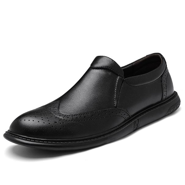 Top Layer Men's Casual Leather Shoes Round Head Flat Bottom Men's Shoes Formal Wedding Shoes_vogvips.com