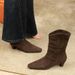 813-2 Retro Style Square Toe Western Cowboy For Women, Chunky Heel Suede Wrinkled Slouch , Fashion Mid-Calf Riding_vogvips.com
