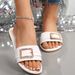Women's Classic Versatile Solid Color round Toe Flat Sandals Fashionable Slippers Metallic Decoration round Toe Flat Sandals_vogvips.com