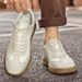 Men's Comfortable Leather Breathable Sports Board Shoes Casual Flat-bottomed German Training Shoes Lace-up White Shoes Round Head Board Shoes_vogvips.com
