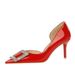 638-AK63 Banquet High Heels Lacquer Leather Shallow Mouth Pointed Side Hollow Square Metal Water Diamond Buckle Single_vogvips.com