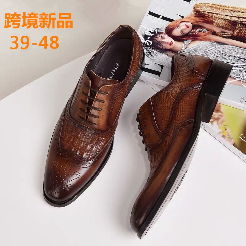 Aofu 3066 New Brogue Oxford Men's Vintage Crocodile Pattern Leather Shoes Large Size_vogvips.com