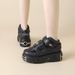 Women's Heavy Metal Thick Sole Low Top Punk Shoes Dark Black Motorcycle Boots Autumn Winter_vogvips.com