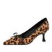 2632-3 European And American Style Elegant Party High Heels Stiletto Leopard Print Shallow Bow Velvet Pointed Mid Heel_vogvips.com