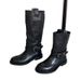 Cowhide Version~2025 Winter New Double Buckle Strap Round Toe Genuine Leather Over-the-Knee Side Zipper Chunky Heel_vogvips.com