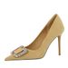 825-K69 Korean Style Fashion Party High Heels Stiletto Women's Suede Shallow Mouth Pointed Toe Metal Rhinestone Buckle_vogvips.com