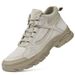 Medium Tube Men's Shoes Casual Outdoor Men's Pigskin High-top Leather Splicing Labor Insurance Tooling_vogvips.com