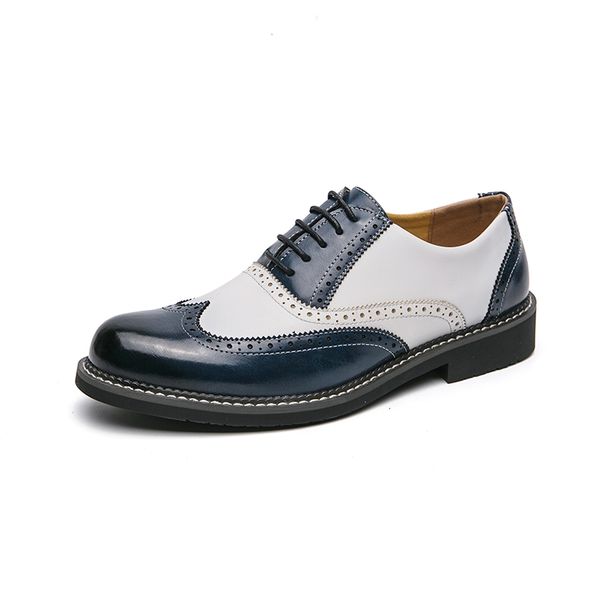 British Trendy Handmade Sole Brogue Fashionable Blue Men's Leather Casual Shoes Versatile Big Size:38-46_vogvips.com
