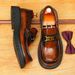 Big Toe Leather Shoes Men's Genuine Leather British Business Casual Platform Height Increasing Men's Shoes Glossy Square Toe Slip-on Formal Shoes_vogvips.com