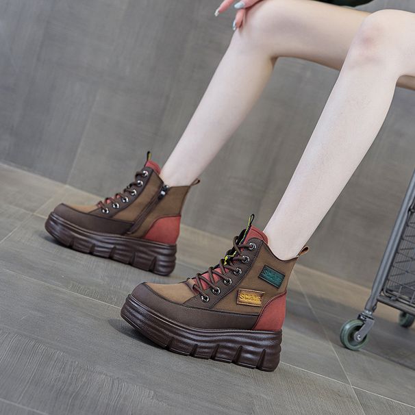 Thick-soled Martin Boots Color Matching Small Man Height Increase Retro Short Boots Flow Women's Boots_vogvips.com