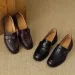 Women's Vintage Brown Leather Loafers Camellia Buckle Slip On Shoes Chunky Heel Casual Oxfords For Office Daily Wear_vogvips.com