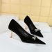 1818-K80 Banquet Women's Heels, Xishi Suede Surface, Shallow Mouth, Pointed Water Diamond Buckle, Metal Decorative High_vogvips.com