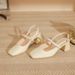Women's Shoes Elegant Basics Casual Business Wedding Party Square Head Rhinestone High Heels Women's Thick Heels One Strap Pearl Buckle Single Shoes_vogvips.com