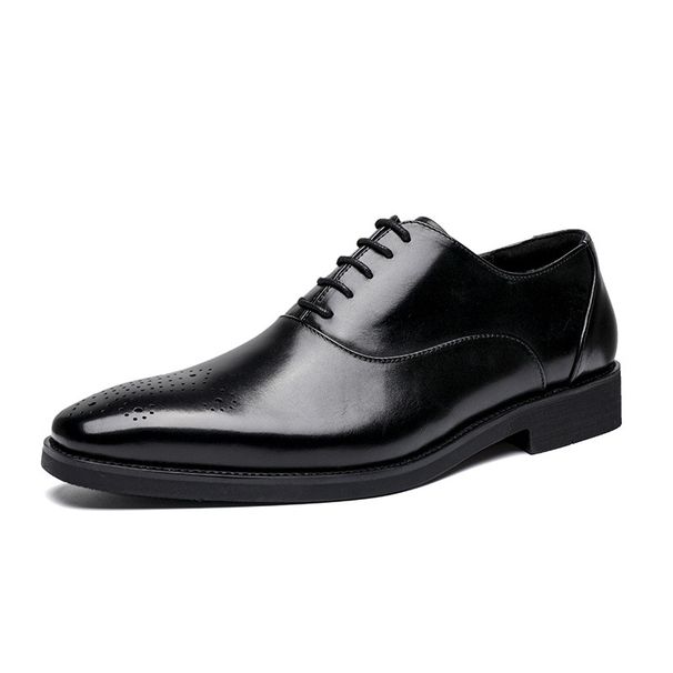 Euro Step Men's Top Layer Cowhide Handmade Burnished Brogue Business Shoes Genuine Leather Casual Formal Breathable_vogvips.com