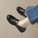 Black Small Leather Shoes Women's Retro College Style Platform Loafers One-pedal Single Shoes Women_vogvips.com