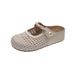 Women's Summer 2026 Height Increasing Woven Half Slippers Breathable Closed Toe Sandals with Thick Sole for Skirts_vogvips.com