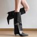 plus Size Women's Fashion Boots Autumn Export Leather Pointed Toe Stiletto Heel High Trouser Leg Buckle Shoes_vogvips.com