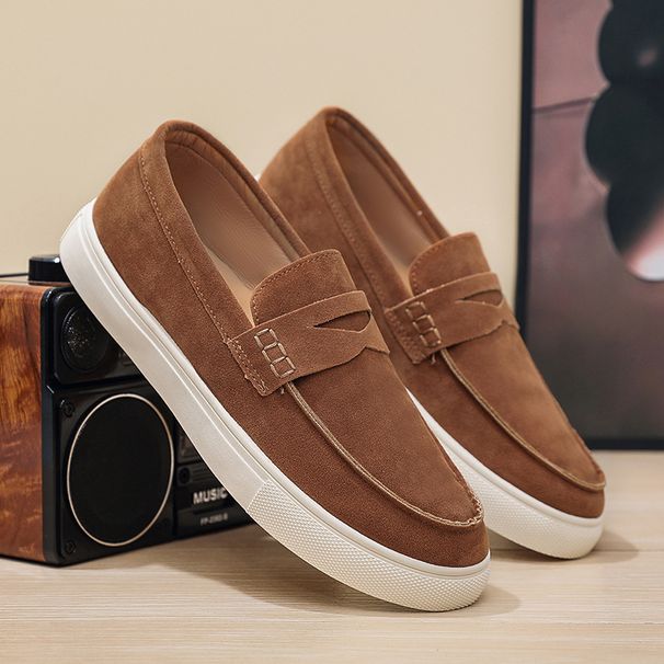 SHLIANG Men's Suede Leather Loafers Classic Brown Loafers Man Walking Shoes Casual Slip-On Driving Shoes For Men X0001_vogvips.com