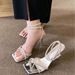 Elegant Girl~ Fashionable Sandals For Skirts, 2024 New French Style One-Strap Square Toe Stiletto High Heels_vogvips.com