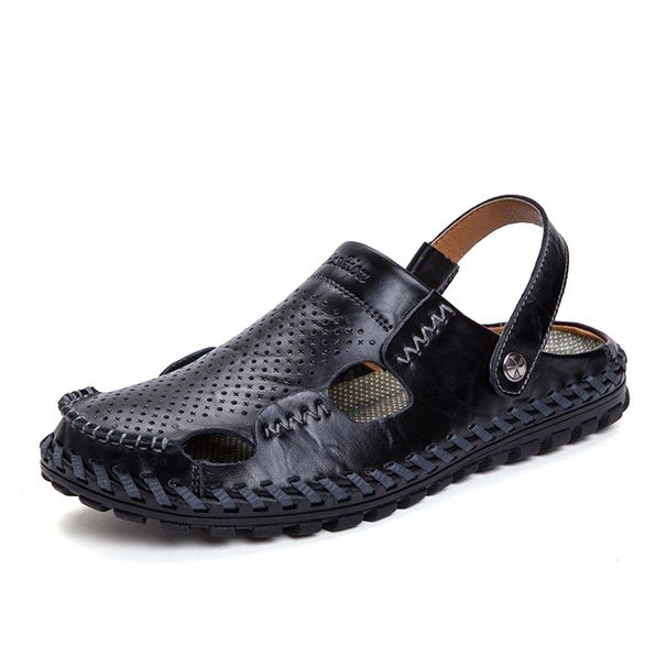 Men's Casual Summer Beach Sandals Closed Toe Walking Outdoor Sandals Slip-On Comfortable Leather Shoes For Man_vogvips.com