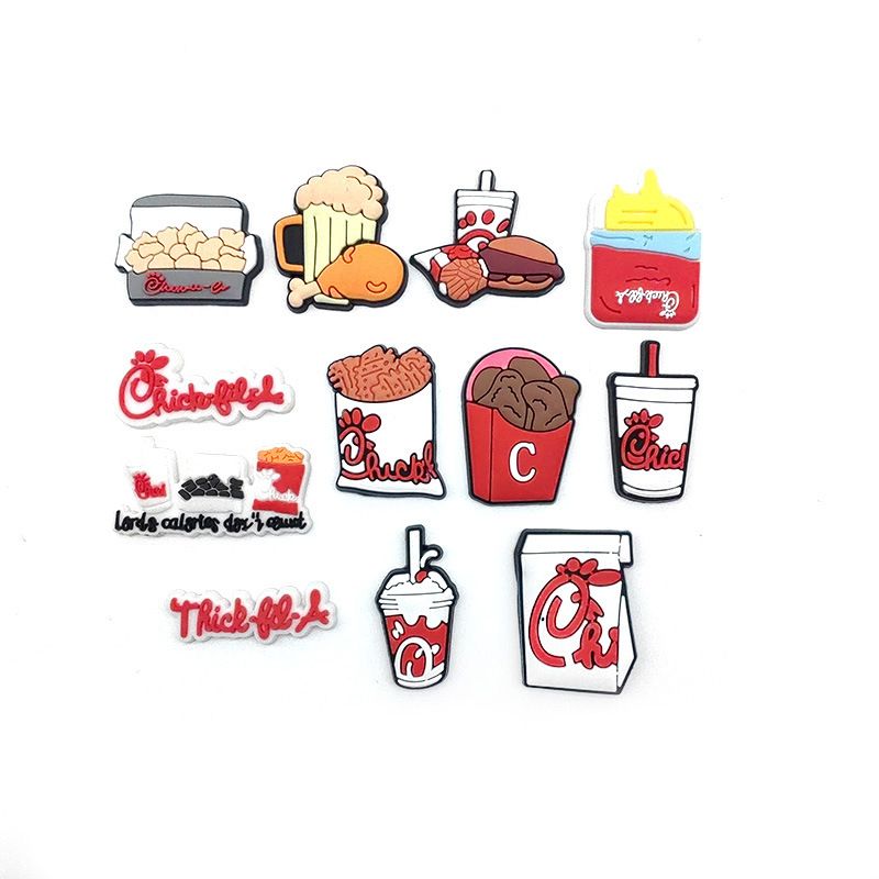 12-piece Cartoon Burger Fried Chicken Shoes Floral Decoration Buckle Personalized DIY Student Garden Shoe Buckle Accessories_vogvips.com