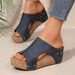 Women's Plus Size Wedge Sandals Summer Cross-Over Studded Platform One Strap Sandals Wish_vogvips.com