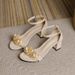 Sweet Fairy Style 2026 Summer New Mid-Heel Chunky Heel Sandals For Women With Rhinestone Detail, Black, Large Size_vogvips.com