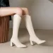 Plus Size 34-43 New Women Boots Zipper Thick High Heels Simple Thick High Heels Autumn Winter Boots Knee High Botas_vogvips.com
