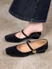 Elegant French Retro Mary Jane Shoes With Chunky Heel & Square Toe - Adjustable Metal Buckle Strap Ballet Flats For Women_vogvips.com