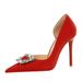 626-K2 Party Heels, Thin Ultra High Heel, Shallow Pointed Toe, Side Cutout, Metal Rhinestone Buckle, European And_vogvips.com