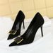825-K57 Fashion High Slim Heels Shallow Mouth Pointed Suede Metal Buckle Decorative Single Shoes Women's_vogvips.com