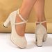 Women's Summer Chunky Heel Suede Cross Strap Dress Shoes European American Style Low Cut plus Size_vogvips.com