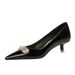 Women's Shoes Thin Heel Medium Heel Patent Leather Shallow Mouth Pointed Rhinestone Metal Decorative Single Shoes Women_vogvips.com
