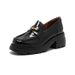 Round Head Buckle Loafers Platform Thick Heel Small Leather Shoes_vogvips.com
