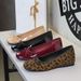 836-11 European And American Style Leopard Print Bow-decorated Round-toe Shallow Patent Leather Slip-on Shoes With_vogvips.com