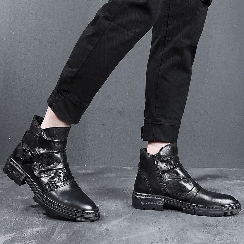 European Warm Series British Style Short Trendy Martin High-top Leather Shoes Men's Cowboy Boots_vogvips.com