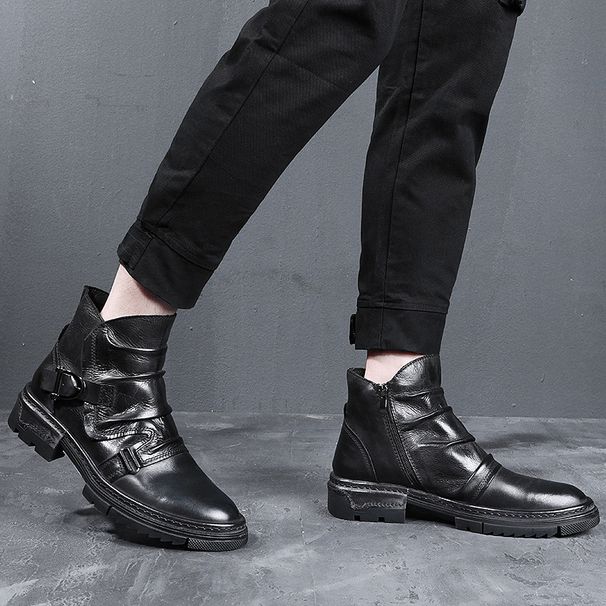 European Warm Series British Style Short Trendy Martin High-top Leather Shoes Men's Cowboy Boots_vogvips.com