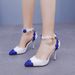 Women's Shoes 9cm color matching blue and white lace flower banquet stage sandals stiletto sandals female dance cheongsam pointed sandals_vogvips.com