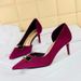 1363-AK81 Women's Shoes Thin High Heel Shallow Mouth Pointed Side Hollow Metal Decoration Thickened Suede Single Shoe_vogvips.com