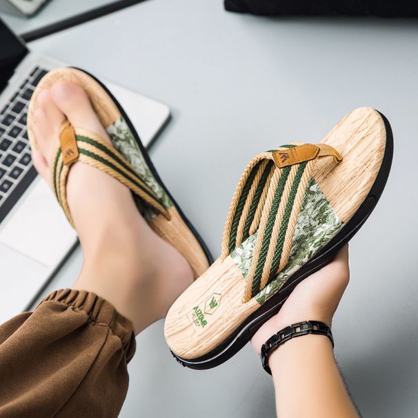 Japanese Wood Grain Flip Flops For Men In Summer Wear Anti-slip Trend Printed Soft Bottom Clip Foot Stroke Beach Sand Sand_vogvips.com
