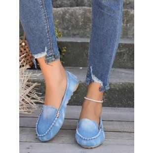 Large Size 2025 New Denim Bean Shallow Mouth One Foot Women's Singles Shoes_vogvips.com