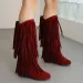 Womens Fringe Winter Western Round Toe Flats Suede Solid Cool Internal Elevation Boots Dressy Daily Shoes 240911_vogvips.com