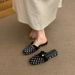 First Encounter Season: Gentle Polka Dot Bow Low-Heel Square-Toe Slip-On Mules 2026 Summer New Style Chunky Heel_vogvips.com