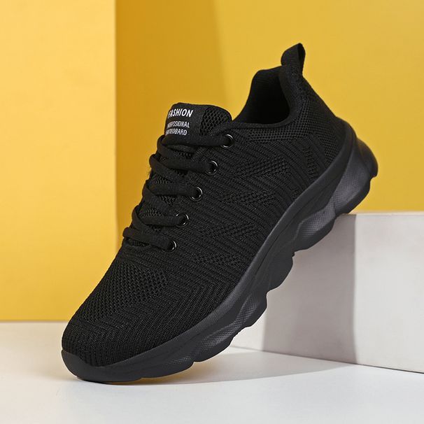 Cross-border Brand Women's Sports New Spring And Autumn Mesh Breathable Flat Running Shoes, Lightweight Black Work Shoes_vogvips.com
